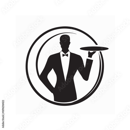 Waiter on circle logo simple vector design on white background