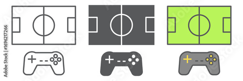 Football video game icon, video games and console, football field sign vector graphics, editable stroke linear icon, eps 10.