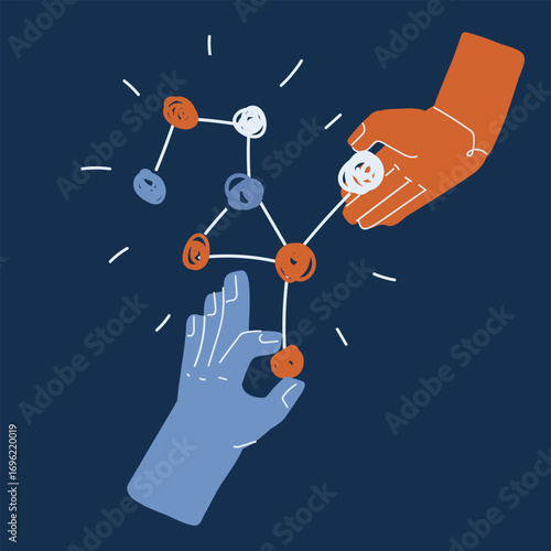 Cartoon vector illustration of hands with lightning as a metaphor for energy, power, and influence