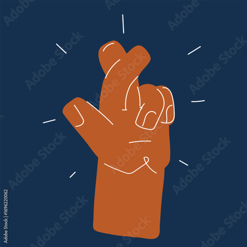 Cartoon vector illustration of a hand with crossed fingers, symbolizing hope, luck, wish, and positive expectation