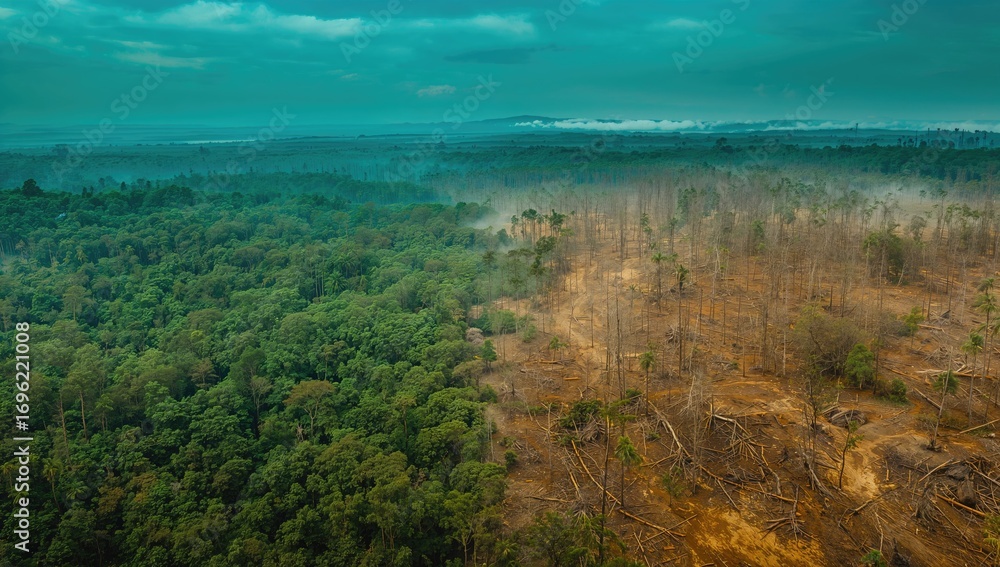 Obraz premium Bird's-eye perspective of rainforest clearing in tropical forest