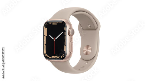 Modern smartwatch with elegant gold casing and beige band for active lifestyle