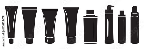 Toothpaste Tube Silhouette Icon Set – Dental Care Vector Symbols. Dental Hygiene Vector Icons.