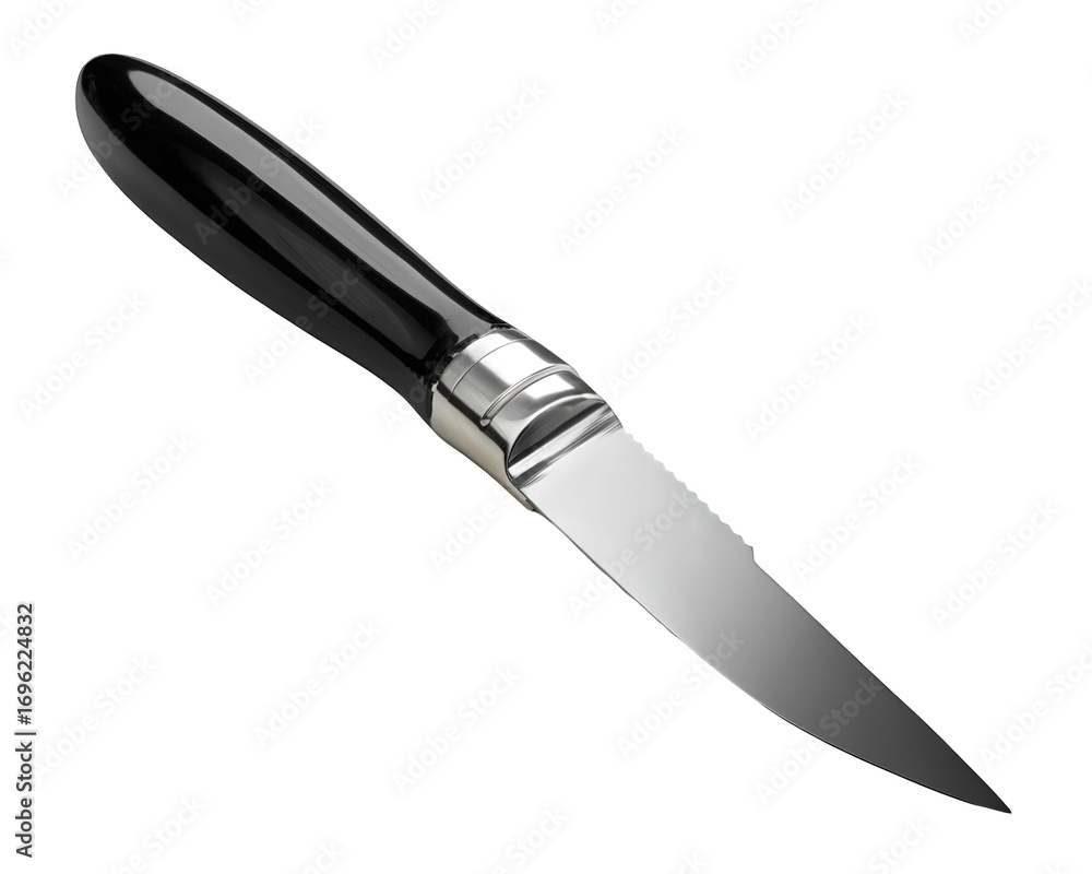 Sleek Black-Handled Silver Blade Knife on Black Background Sleek Black-Handled Silver Blade Knife on Black Background