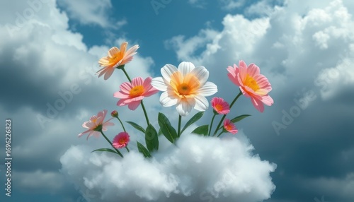 Wallpaper Mural Colorful flowers blooming on a fluffy cloud against a dramatic sky Torontodigital.ca