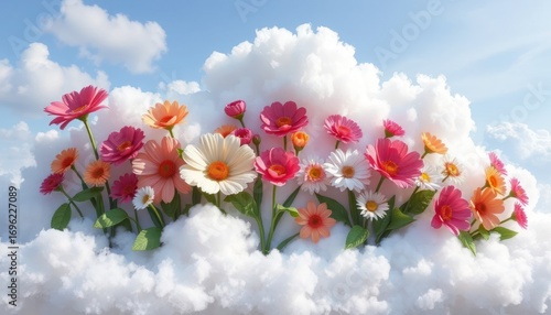 Wallpaper Mural Colorful Flowers Blooming on Fluffy Cloudscape Torontodigital.ca