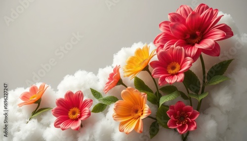 Wallpaper Mural Colorful Flowers in Bright Bloom Against Soft Cloud Background Torontodigital.ca