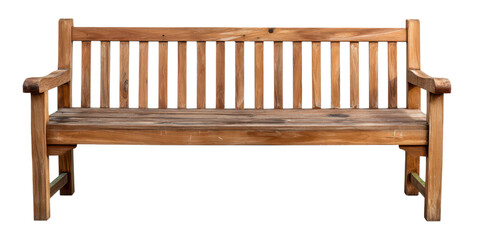 wooden park bench isolated on white or transparent png