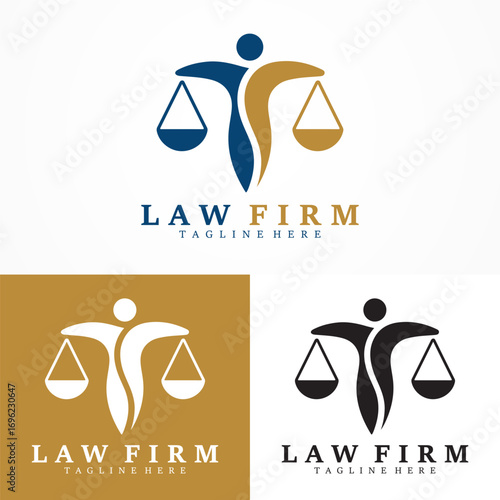 Law Firm Logo Design Featuring Justice Scale and Human Silhouette Balancing Legal Scales for Legal Services Brand