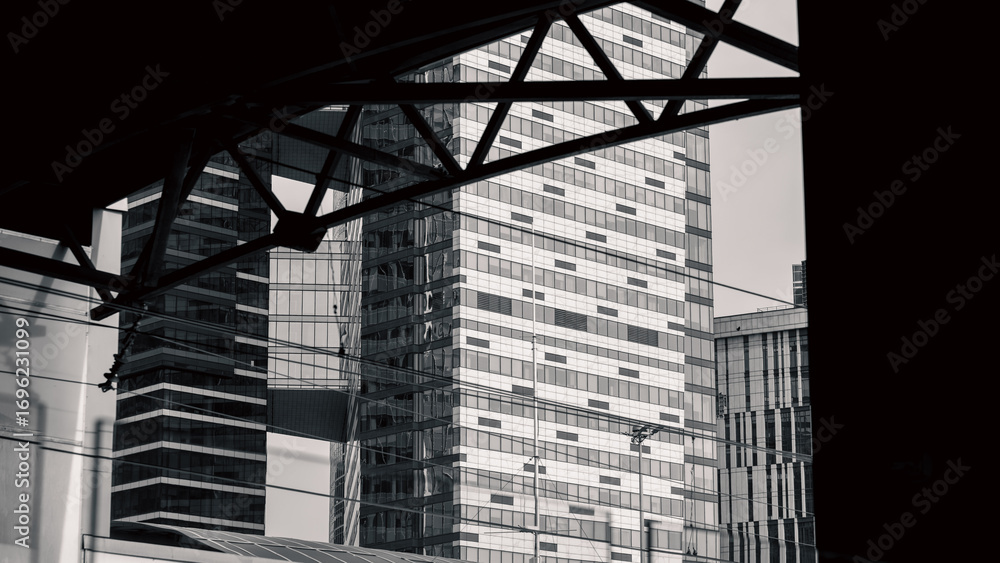 Fototapeta premium blue wall business buildings architectural background