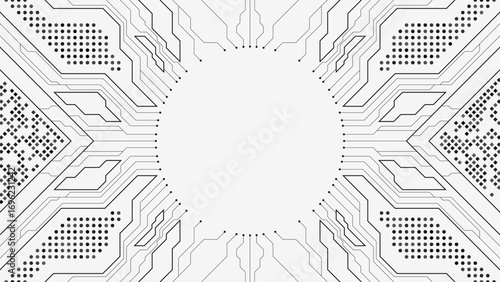 Circuit black lines with electronics elements for technology or science design. Abstract technology vector background