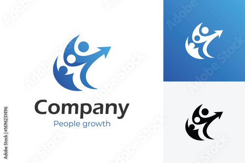 People Growth Logo Design with Group and Arrow Concept for Business, corporate identity, business consulting, education, community organizations.