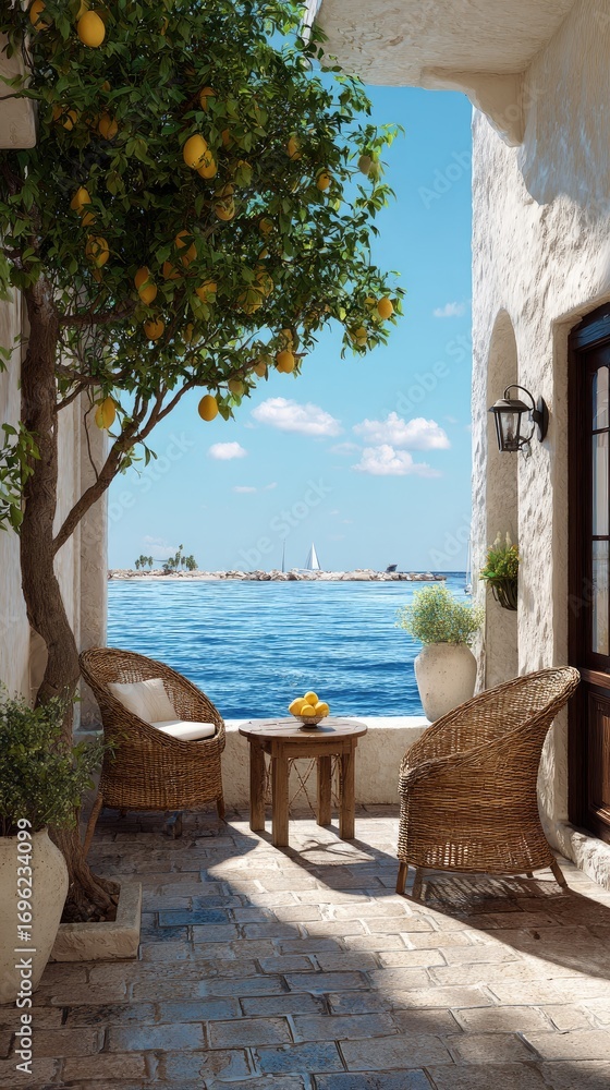 Obraz premium Coastal patio with lemon tree