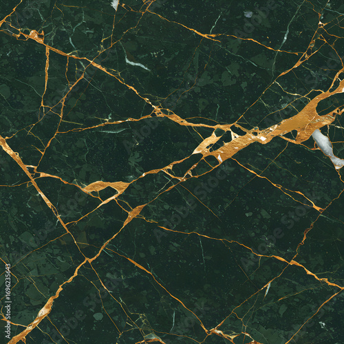 Dark Green Marble Texture with Gold Veins