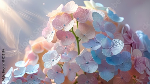 Pastel hydrangea flower blossom bloom floral nature spring summer garden beauty delicate petals soft light