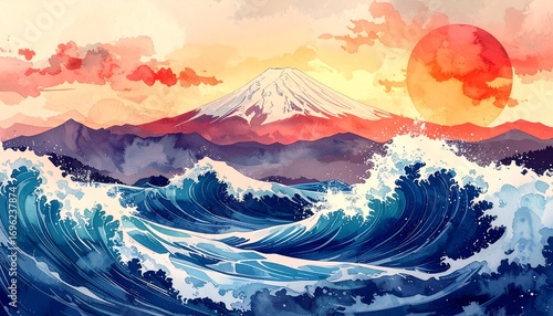 波が荒ぶるイラストラスト 
