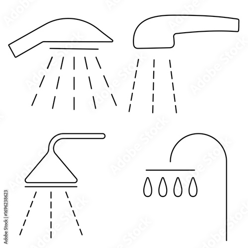 Group of black shower icons on a white background. Vector illustration.