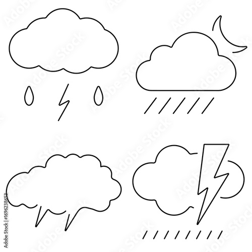 Group of black storm icons on a white background. Vector illustration.