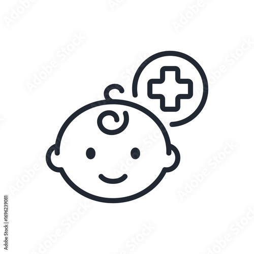 Baby pediatric care editable stroke outline icon isolated on white background flat vector illustration. Pixel perfect. 64 x 64.