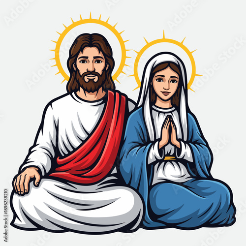 Vector illustration of Jesus and Mary