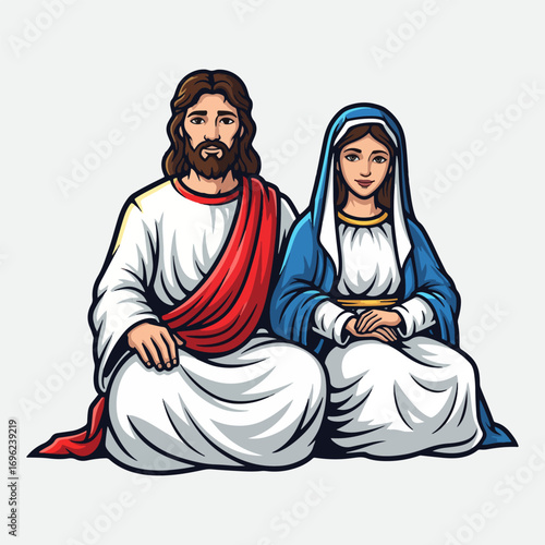 Vector illustration of Jesus and Mary