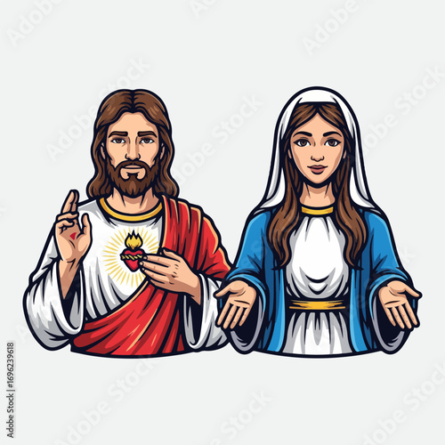Vector illustration of Jesus and Mary