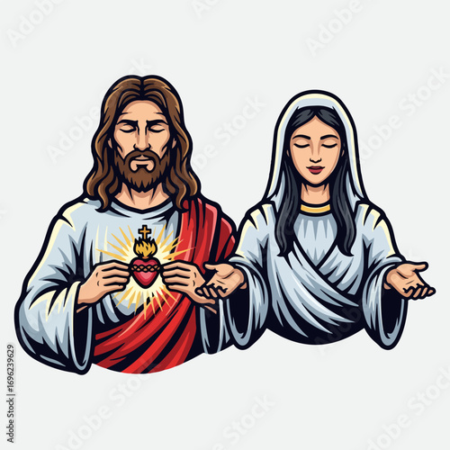 Vector illustration of Jesus and Mary