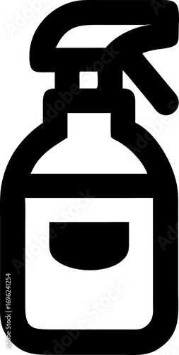 Minimalist black icon of a common spray bottle, often used for cleaning, watering plants, or personal care, representing a versatile and essential household item