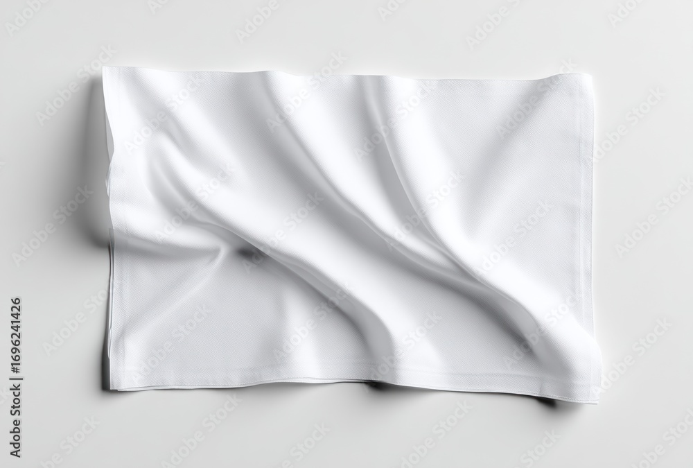 Fototapeta premium Wrinkled white fabric laying flat on a white surface, soft shadows defining the folds and edges