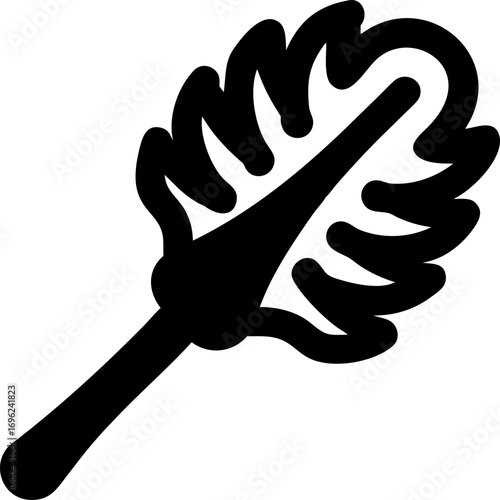 Black and white vector icon of a classic feather duster, a simple tool for household cleaning and dusting chores