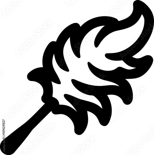 Minimalist black and white icon of a traditional feather duster, a symbol for housework, chores, and maintaining a clean home