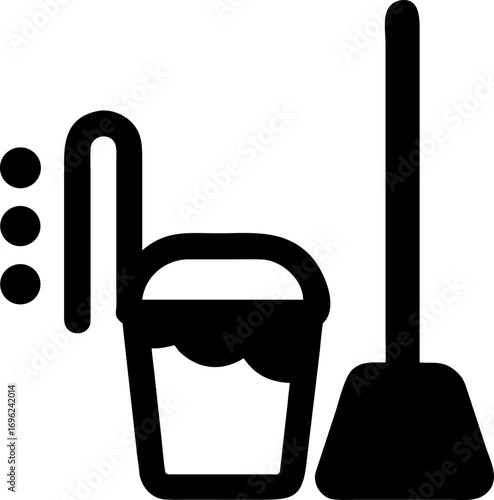 Vector illustration of a mop and bucket, a simple icon representing domestic hygiene, sanitation, and household cleaning chores
