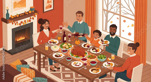 Thanksgiving Dinner Family Gathering Celebration Home Interior Table Food Autumn