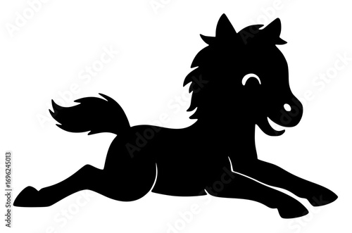 Lying Pony Silhouette on White Background