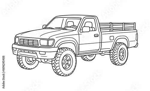 Detailed pickup truck outline: classic vehicle with distinctive design elements
