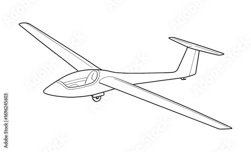 Detailed outline of a glider airplane featuring long wings and sleek design