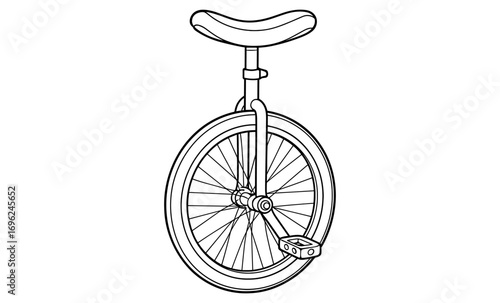 Monochrome unicycle design with detailed spokes and seat for coloring books