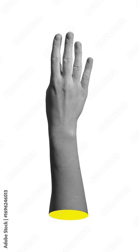 Fototapeta premium Hand showing four raised fingers. Expressive gesture symbolizing number four, digit 4, counting or