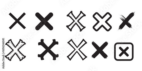 Cross symbols and wrong mark line icon set. Featuring cancel, close, error, mistake, alert, decline, and prohibition. Minimalist vector collection. Editable illustration. 