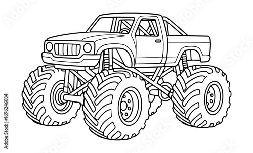 Detailed monster truck outline for coloring and design projects
