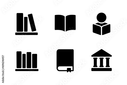 Library and education silhouettes: books, reading, and learning icons