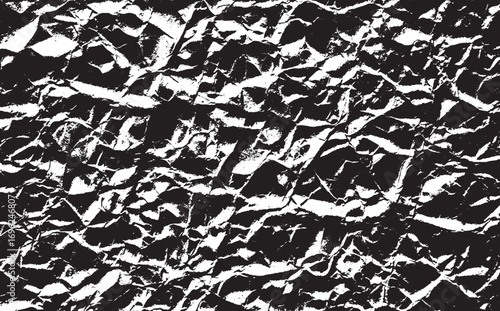 Monochrome Crumpled Paper Texture with High Contrast for Abstract Backgrounds and Design