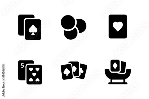 Silhouette casino icons: cards, chips, and games for classic gambling themes