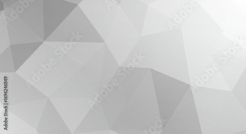 A monochromatic low-poly abstract background composed of intersecting geometric shapes in shades of gray and white, with a gradient effect.