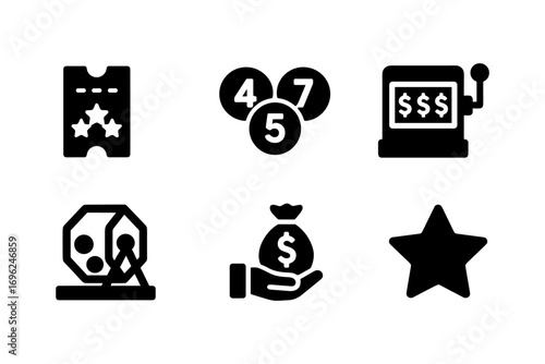 Casino and gambling icons set in silhouette style for gaming themes