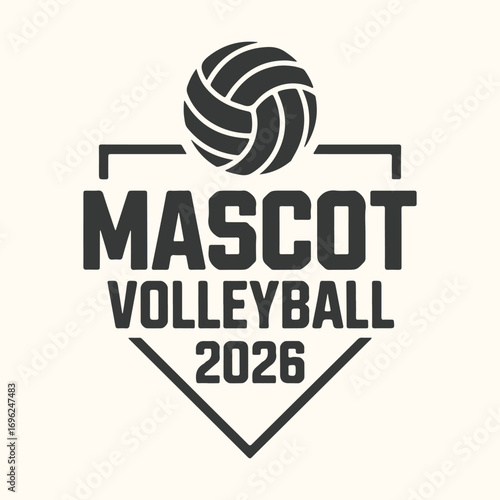 Vector art of mascot volleyball 2026 logo with a volleyball on top and shield shape below