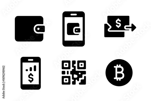 Digital wallet icons for cryptocurrency and mobile payment concepts
