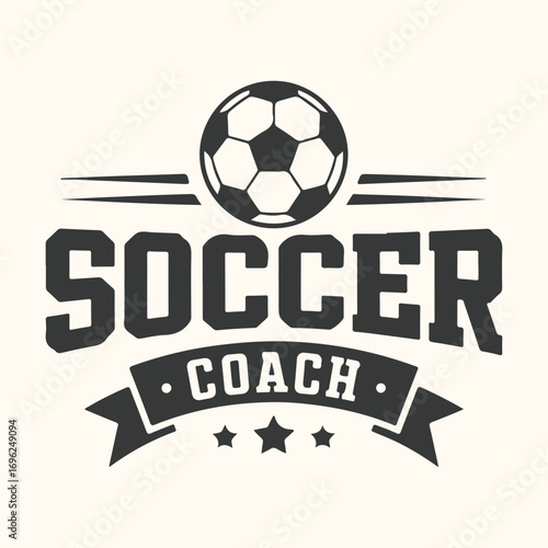 Vector art of soccer coach emblem featuring a soccer ball and text