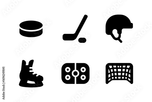Hockey icons: equipment, gear, and sport symbols in minimalist style