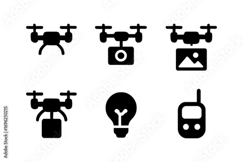 Silhouette icons of drones and technology devices for modern applications